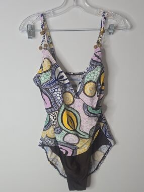 Vintage Beaded Abstract One-Piece Bathing Suit